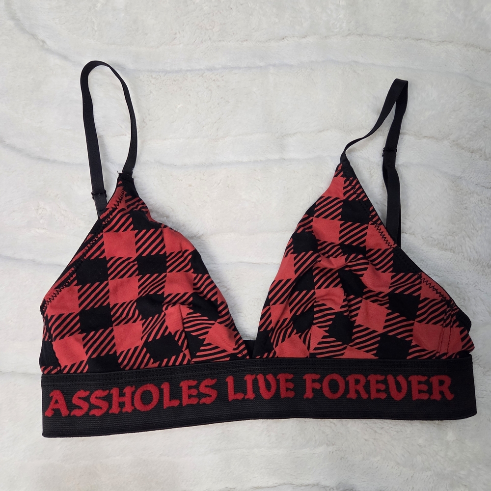 ALF Linda Finegold Plaid Red and Black Bralette Adjustable Straps Size S